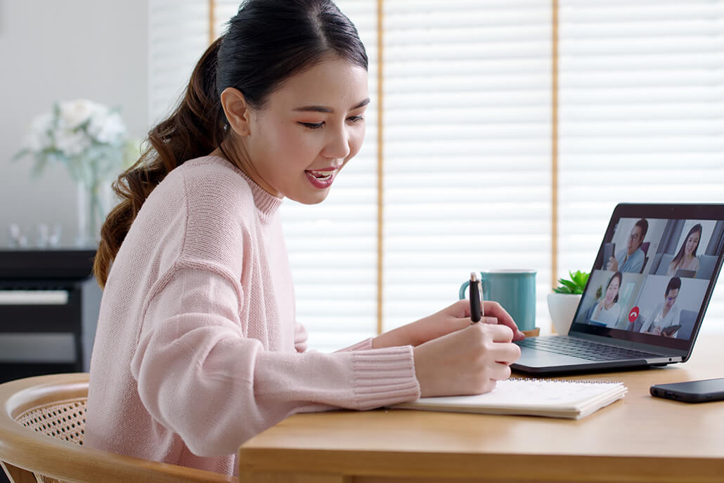 Young woman in virtual group therapy